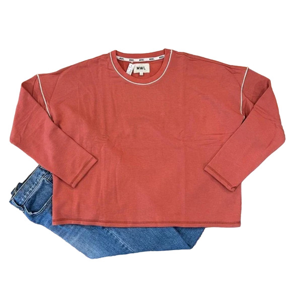 NWT Madewell Brick Red MWL Superbrushed Piped Easygoing Sweatshirt - Picture 1 of 10